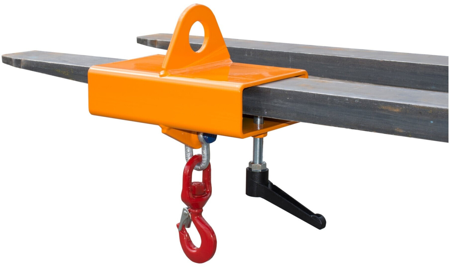 Produktbild von Kaiserkraft Lasthaken Für 2 Gabelzinken – Tragkraft 2,5 T, Orange, Lackiert, Inkl. Wirbellasthaken