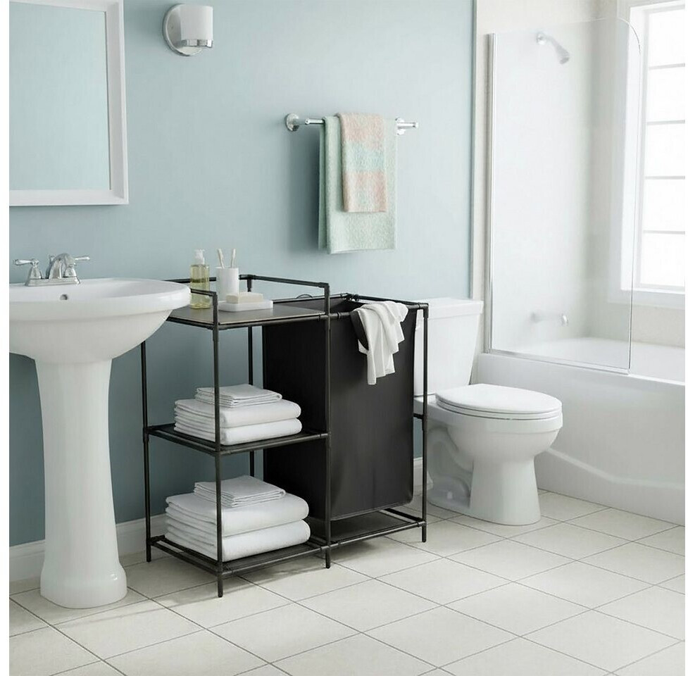 Spetebo Badregal schwarz mit Wäschekorb, Metall/Stoff, 3 Ablagen, 69x77cm (33356) ab 19,95 € (Oktober 2026)
