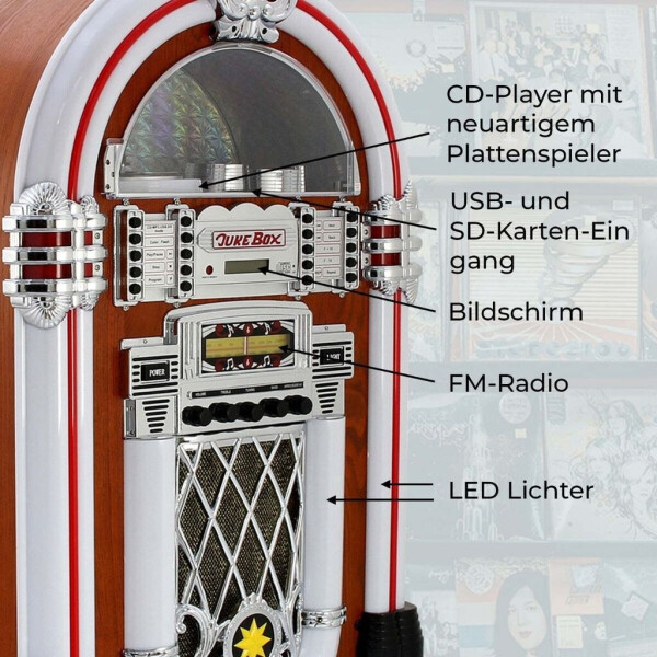 MonsterShop Retro Style Illuminated Jukebox Sound System 1950s, Bild 8