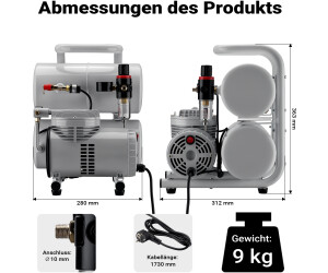 Wiltec Airbrush Compressor AS18TB 1/6 HP Air Compressor with 20-23 L/min Air Supply, Air Compressor for Airbrush Gun with 1 Litre Tank, Air Compressor for Airbrush Design
