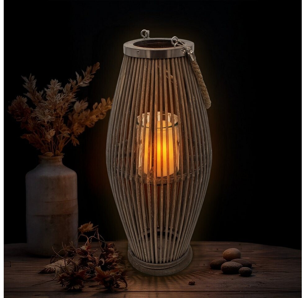 Spetebo Bambus Laterne XXL shabby grau mit Kerzenglas, Juteseil, 50x24cm (73775) ab 29,95 € (Oktober 2026)