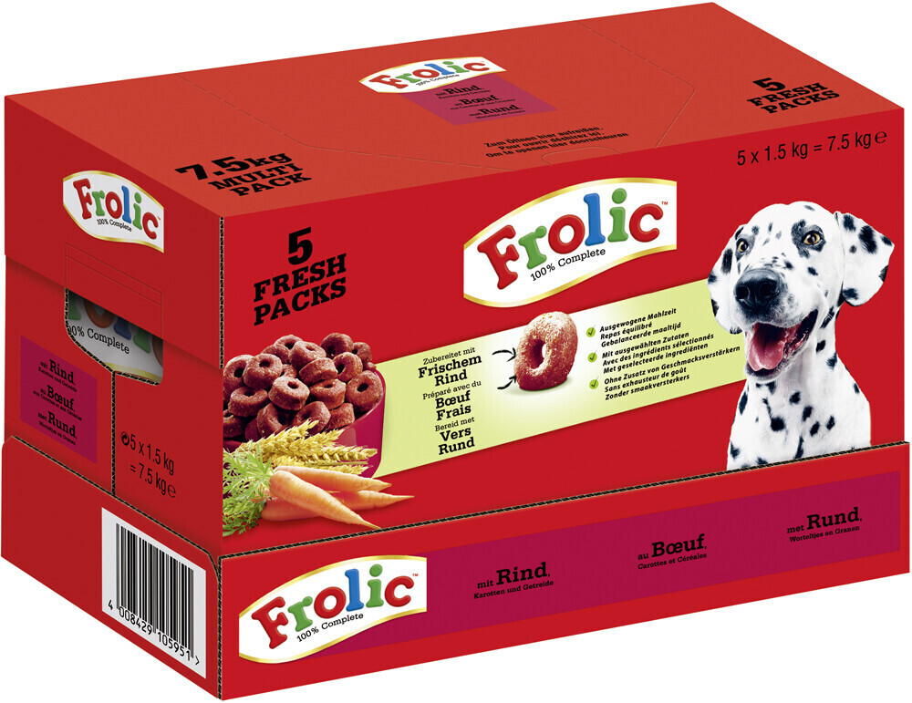 Frolic with beef carrots and cereals 5 x 1,5kg Multipack