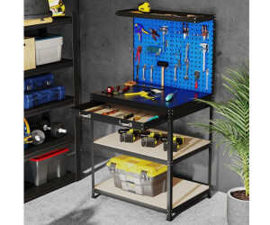 COSTWAY Werkbank 81x41x156 Cm – 225 Kg Tragkraft, Lochwand, 20 Haken, Schublade & Regale – Blau – Für Garage & Werkstatt