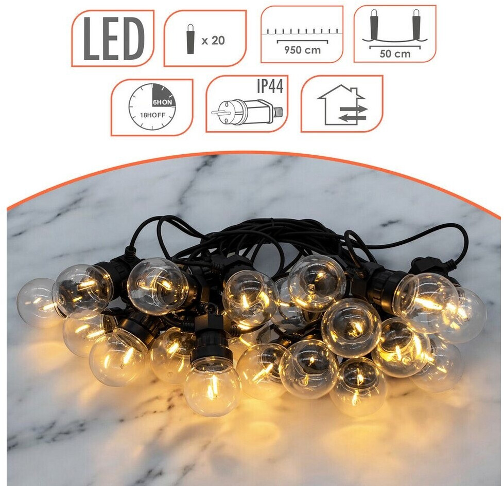Spetebo Außen-Lichterkette 20 LED-Glühbirnen warmweiß mit Timer, 950cm (4279) ab 19,95 € (Oktober 2026)