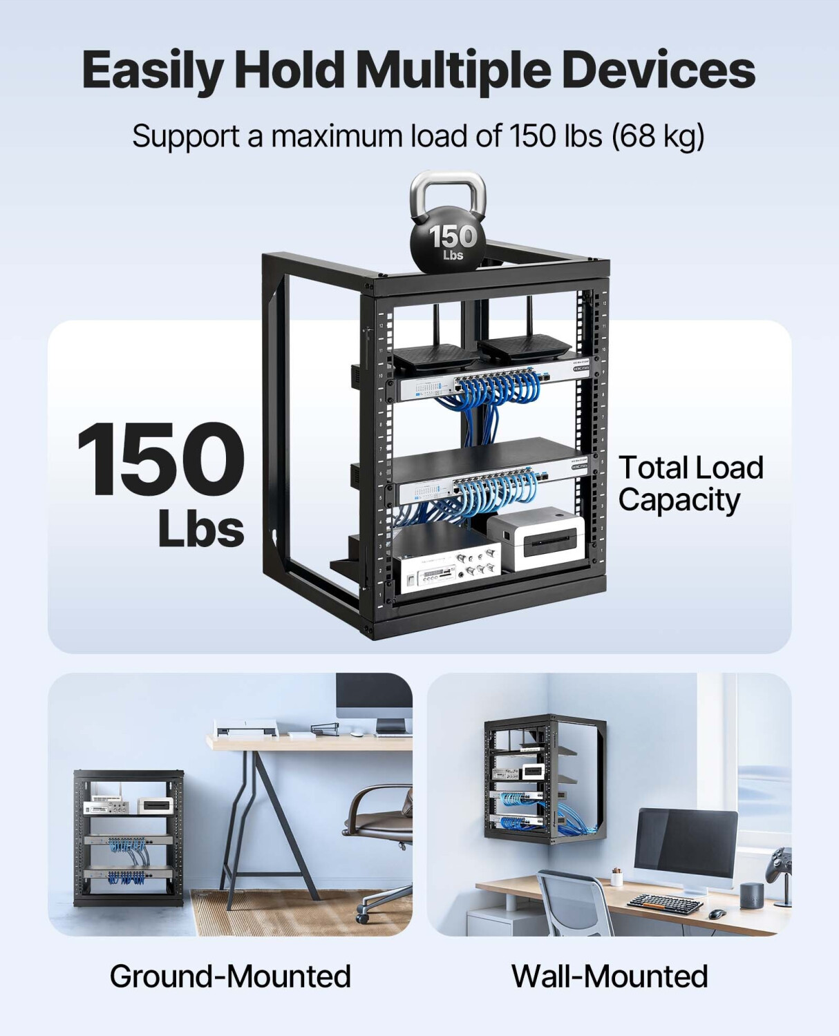 VEVOR 12U Wandmontage Server Rack, Open Frame, Kohlenstoffstahl, 68 ...