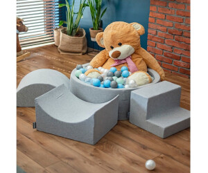 Piscine à Balles KiddyMoon Ronde 90x30 Cm – 200 Balles De 7 Cm Incluses, Gris/blanc/rose Poudré