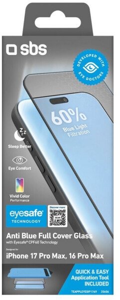 SBS Mobile Eyesafe Displayschutzglas Blaulichtfilter für iPhone 16/17 Pro Max (TEAPPLEYESIP1769), Bild 2