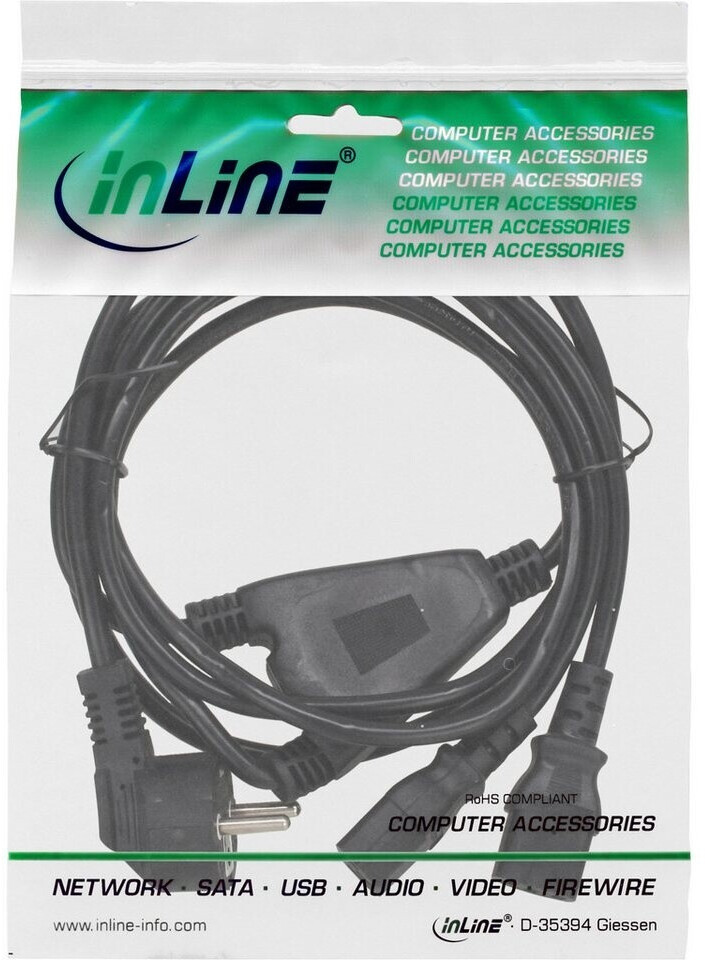 InLine 16653 Net-Y-kabel – 1 Geaarde Stekker Naar 2 Koudestekkers, 1,8 M, Zwart