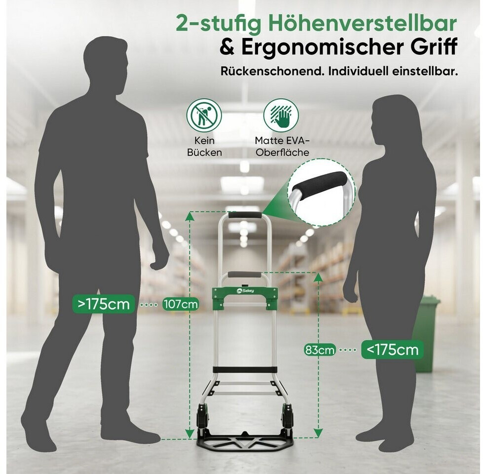 Sekey Klapp-Sackkarre – 3,5 Kg Leicht, 80 Kg Tragkraft, Höhenverstellbar, In 1 Sekunde Faltbar