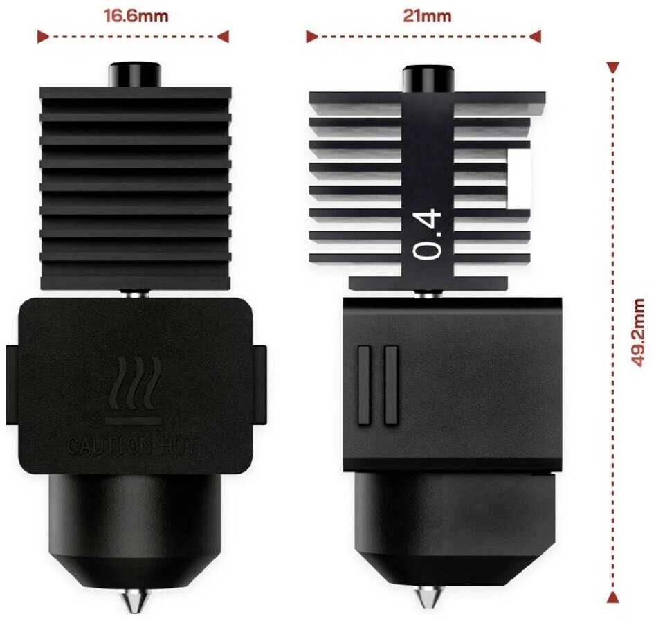 Produktbild von QIMATOP Hotend-Kit Für Bambu Lab A1 / A1 Mini – 2 Sets Mit 0,4 Mm Düse, 4 Silikonsocken, 2 Schraubenschlüsseln – Schnellwechsel, Gehärteter Stahl