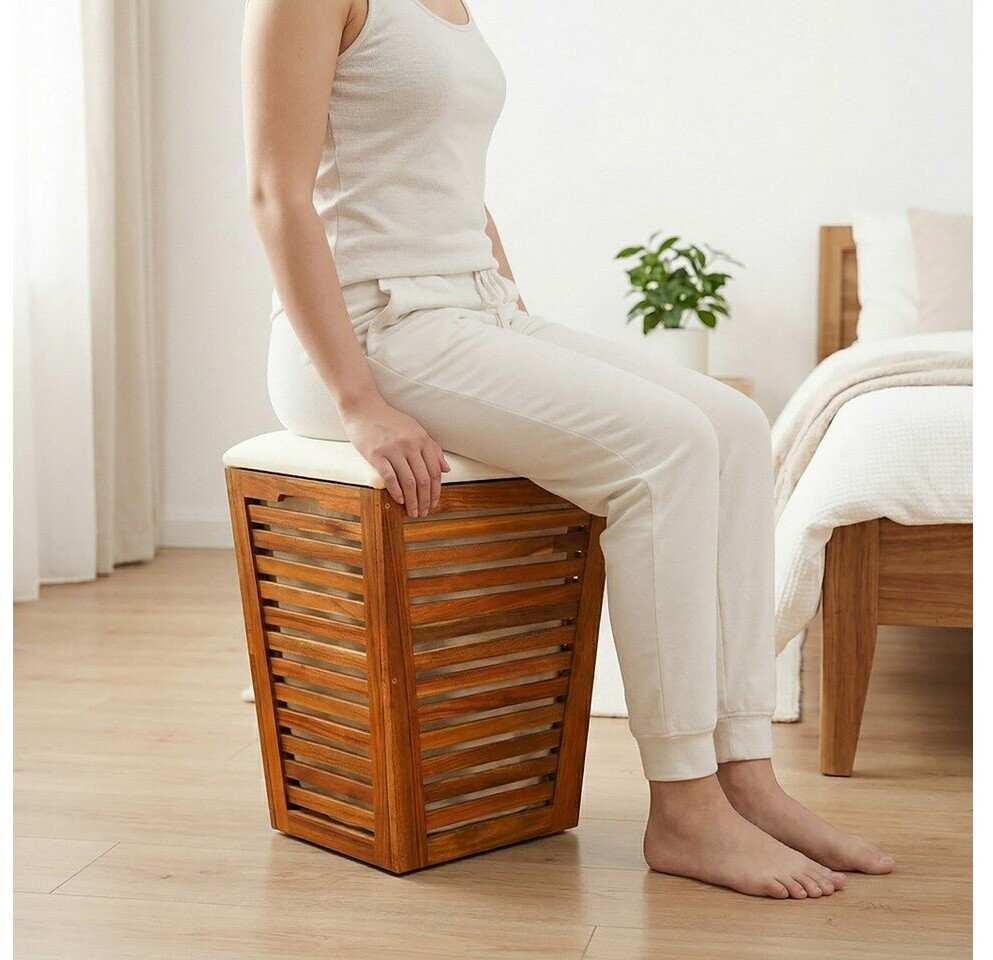 Relaxdays Wäschekorb mit Sitz, Akazienholz, weiß/braun ab 68,35 € (Oktober 2026)