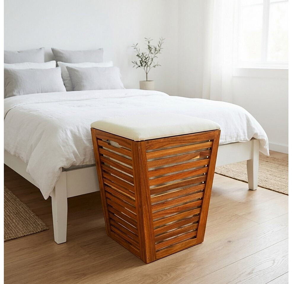 Relaxdays Wäschekorb mit Sitz, Akazienholz, weiß/braun ab 65,53 € (Oktober 2026)