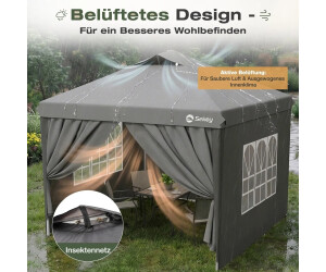 Sekey Pop Up Pavillon 3x3 M – Wasserdicht, UV 50+, In 1 Minute Aufgebaut, Höhenverstellbar 240–260 Cm, Mit Böden & Abspannseilen, Grau
