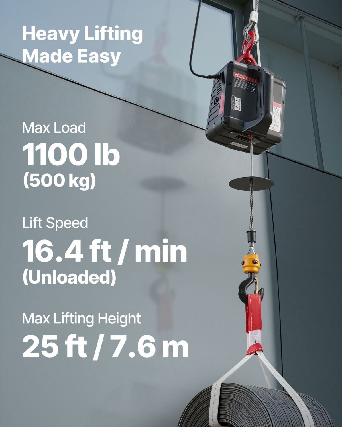 VEVOR Seilwinde Elektrisch 300 kg, 2-in-1 Elektro-Seilhebezug 1500 W, Hebezug 30 m Hubhöhe, Seilzug 18,9 m/min, mit kabelgebundener & kabelloser Fernbedienung für Fabrik, Lagerhalle & Garage