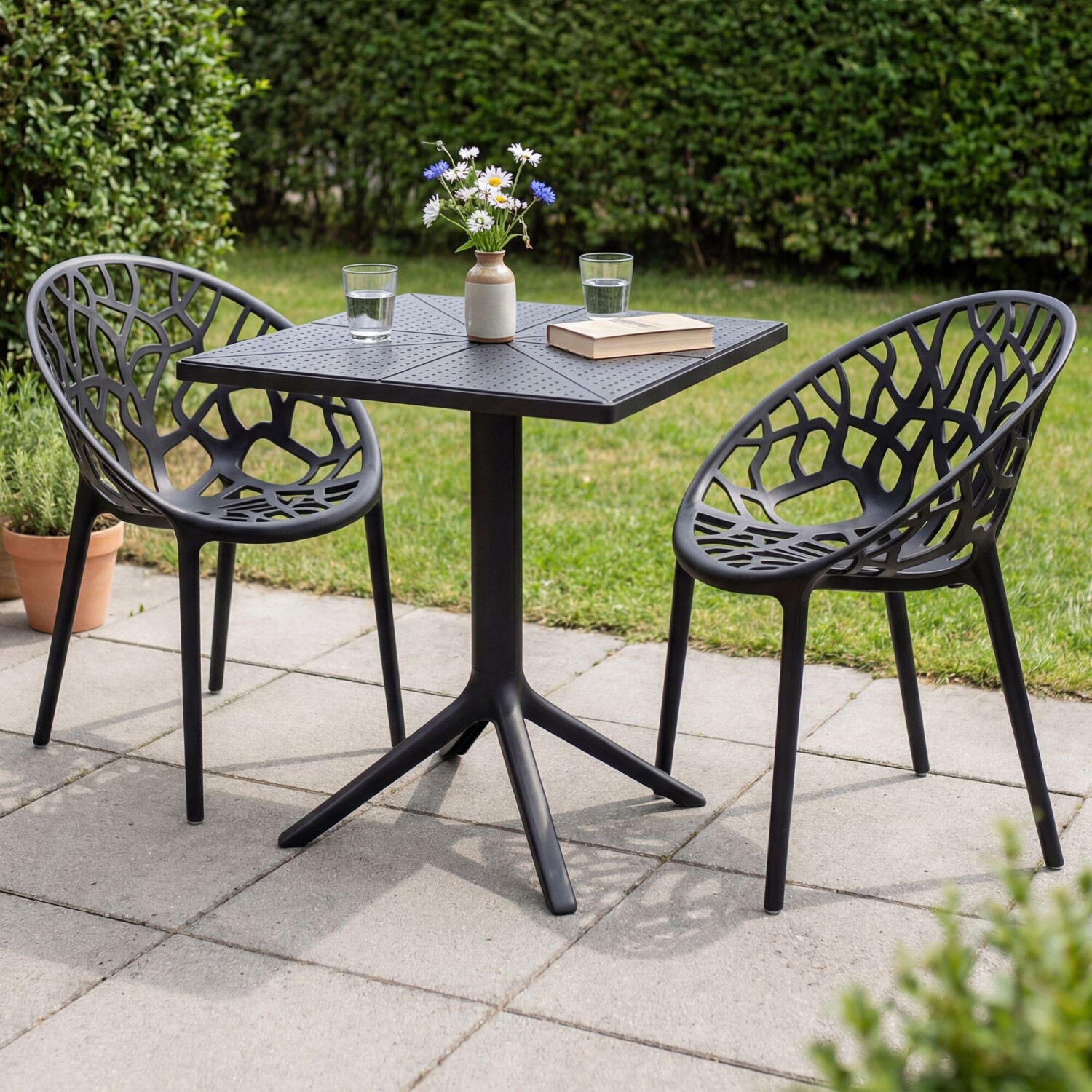 CLP Neriva Gartenmöbel-Set 3-teilig, stapelbar, schwarz ab 135,90 € (Oktober 2026)