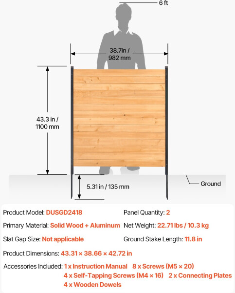 VEVOR Sichtschutzzaun Holz 2 Paneele 1100x982mm, Bild 2