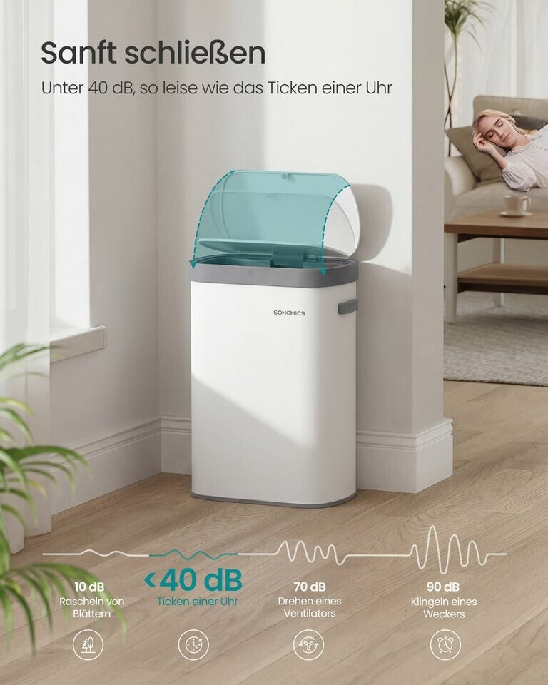 Songmics Sensor-Mülleimer 50L Softclose-Deckel, Stahl, weiß ab 59,79 € (Oktober 2026)