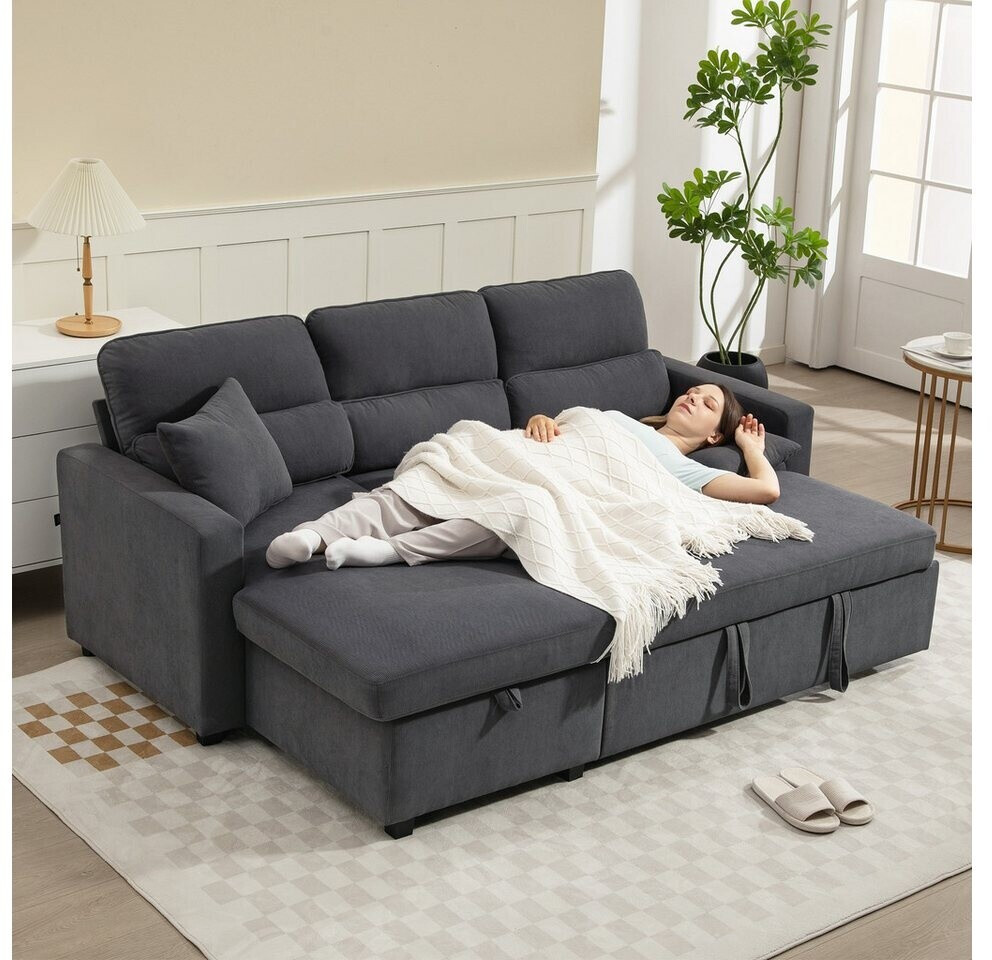 HomCom L-förmiges Bettsofa mit Bettkasten und Kissen, Cord, dunkelgrau, 205x135cm ab 474,90 € (Oktober 2026)