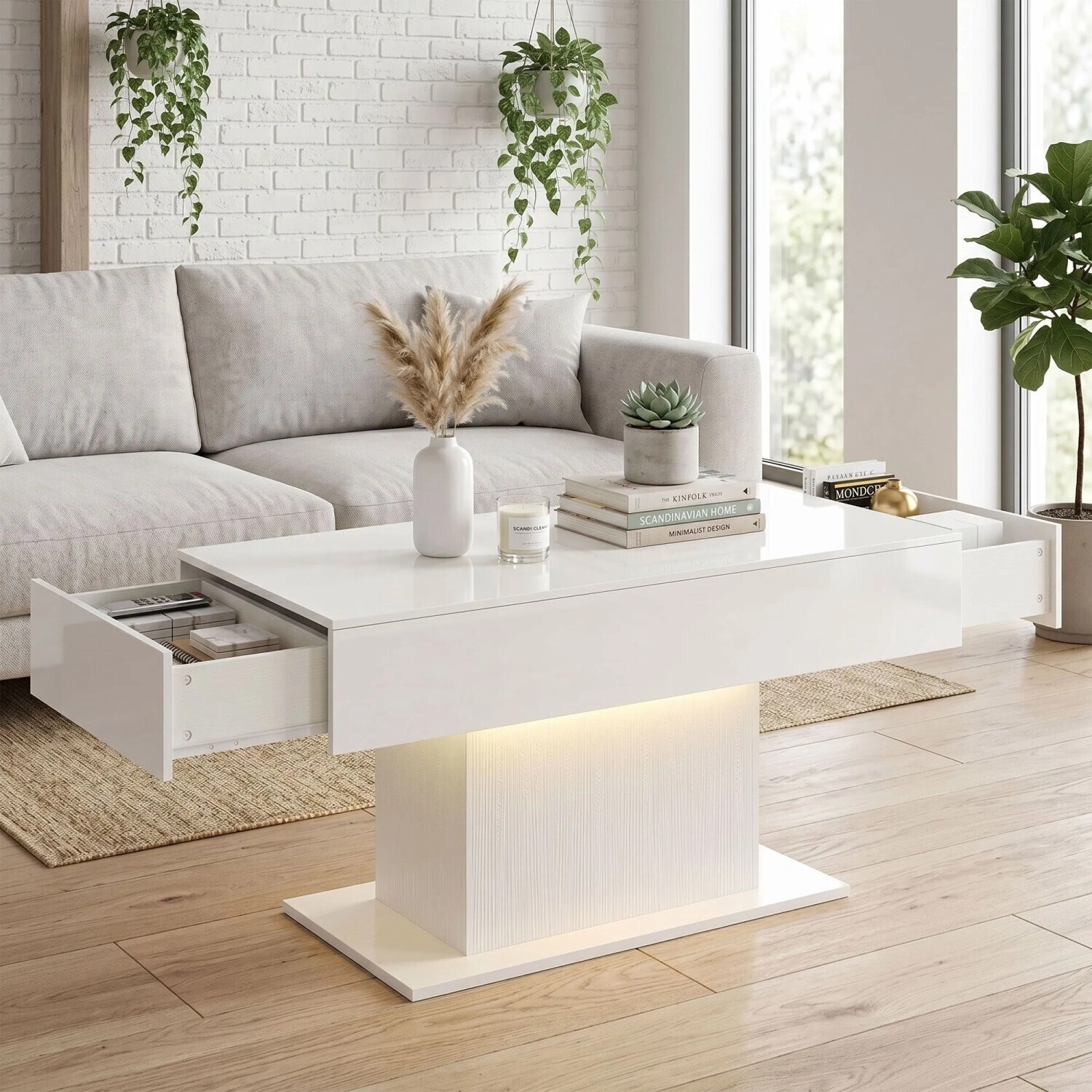 HomCom Couchtisch hochglanz mit LED-Beleuchtung, 2 Schubladen, weiß (83B-849V90WT) ab 113,90 € (Oktober 2026)