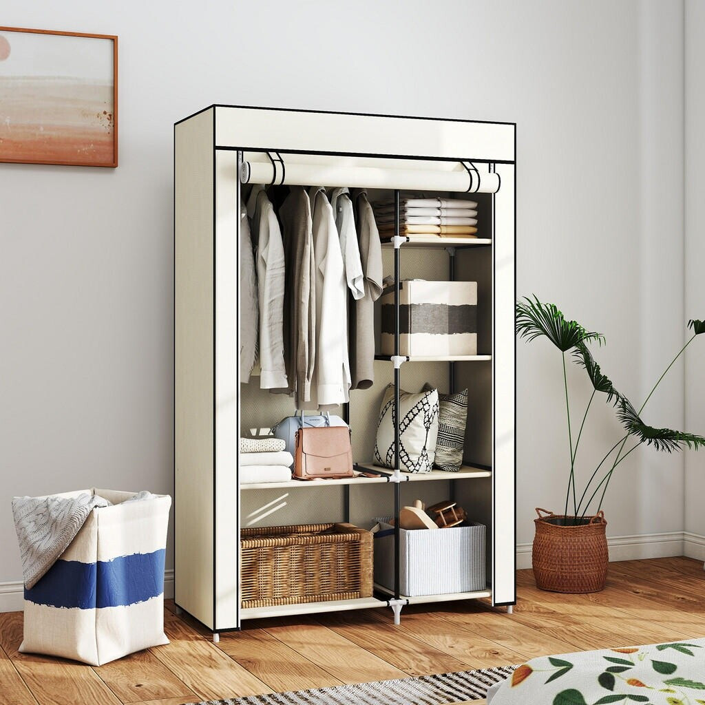 HomCom Kleiderschrank faltbar, 2 Kleiderstangen, 6 Fächer, creme, 103x43x162,5cm ab 20,13 € (Oktober 2026)