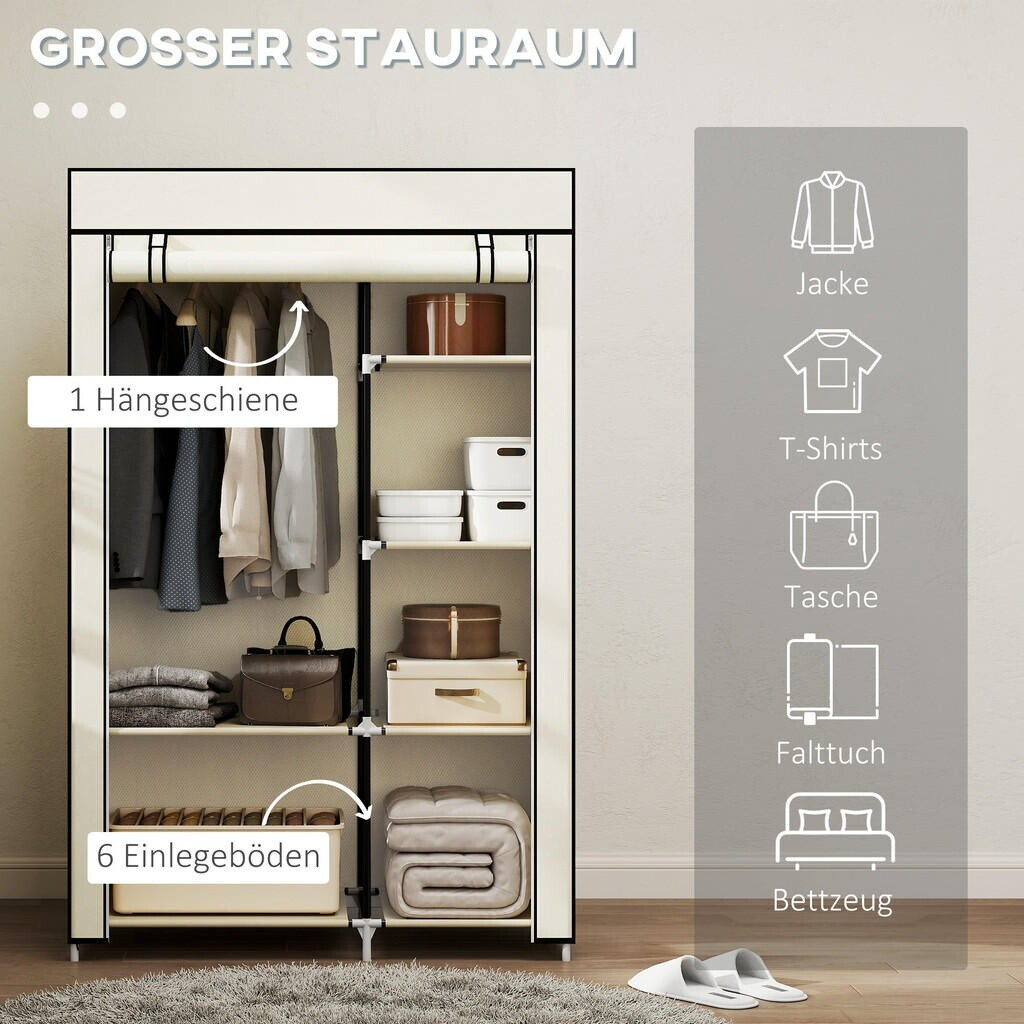 HomCom Kleiderschrank faltbar, 2 Kleiderstangen, 6 Fächer, creme, 103x43x162,5cm ab 20,13 € (Oktober 2026)