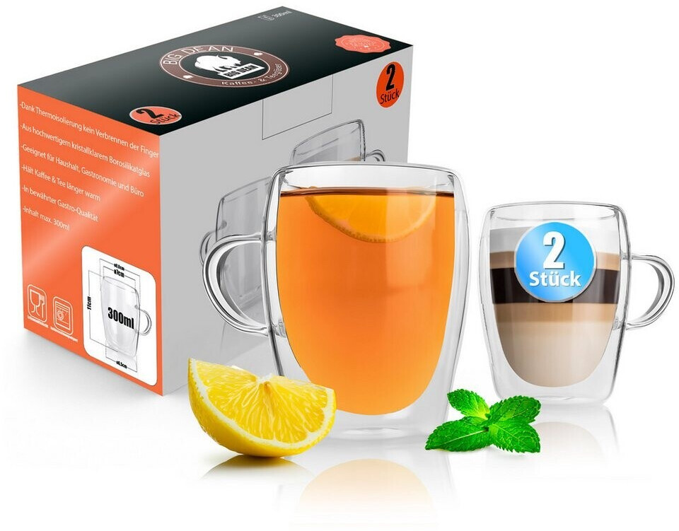 BigDean Doppelwandige Latte-Macchiato-Gläser mit Henkel 300ml, 2er-Set (1000302) ab 11,95 € (Oktober 2026)