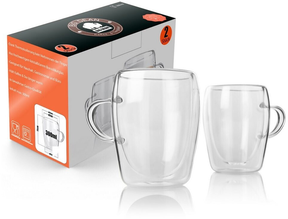 BigDean Doppelwandige Latte-Macchiato-Gläser mit Henkel 300ml, 2er-Set (1000302) ab 11,95 € (Oktober 2026)