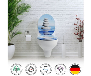 Badezimmer Sitz Mit Scharnieren Sanfino WC-Sitz Mit Absenkautomatik Und Antibakterieller Beschichtung – Ovaler Toilettendeckel Mit Holzkern, Einfache Montage