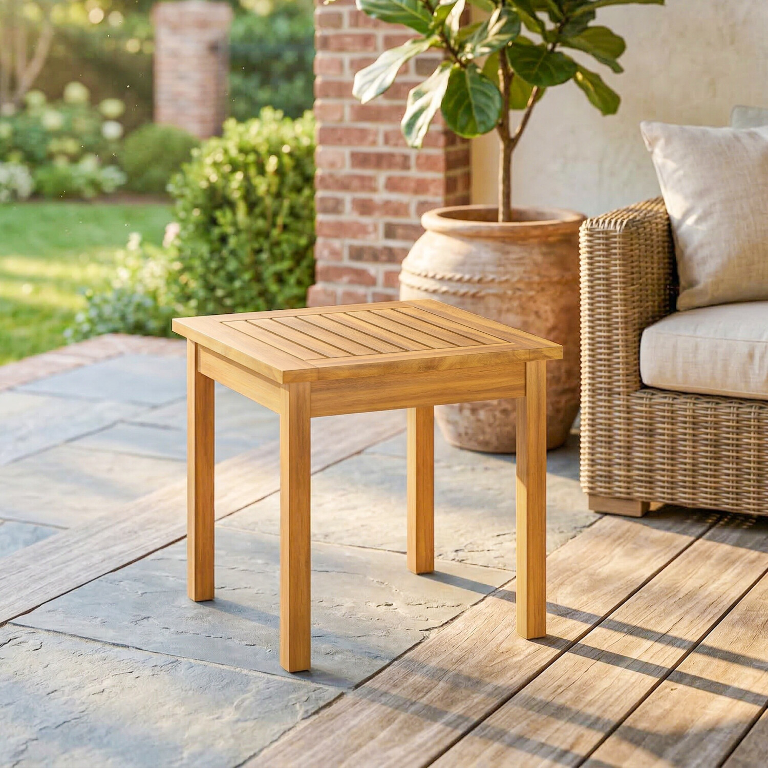 Outsunny Beistelltisch 48x48cm Lamellendesign, Naturholz, wetterfest (84G-859V00TK) ab 42,99 € (Oktober 2026)