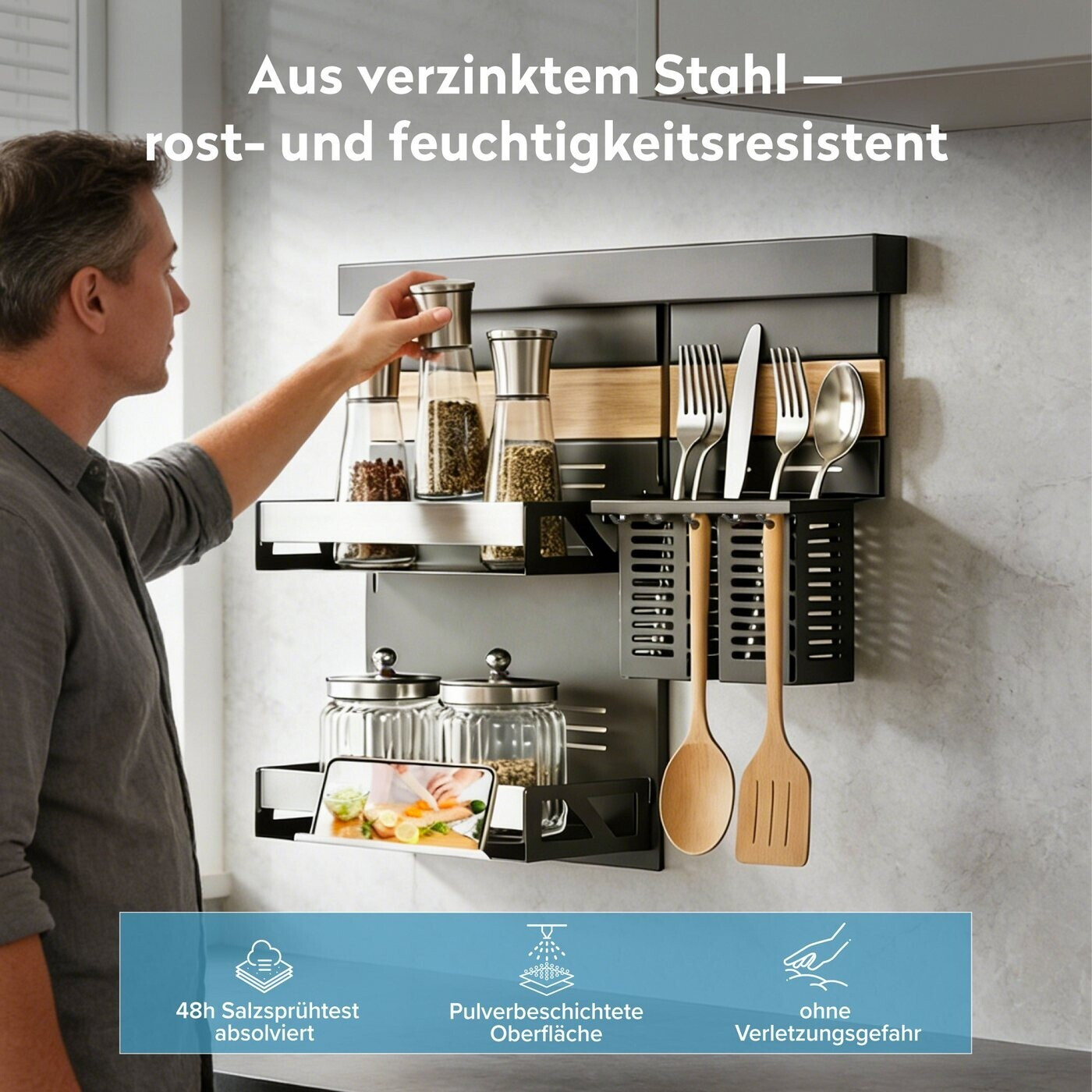doporro Küchen-Organizer Metall Wandschiene 52cm, grau ab 83,55 € (Oktober 2026)