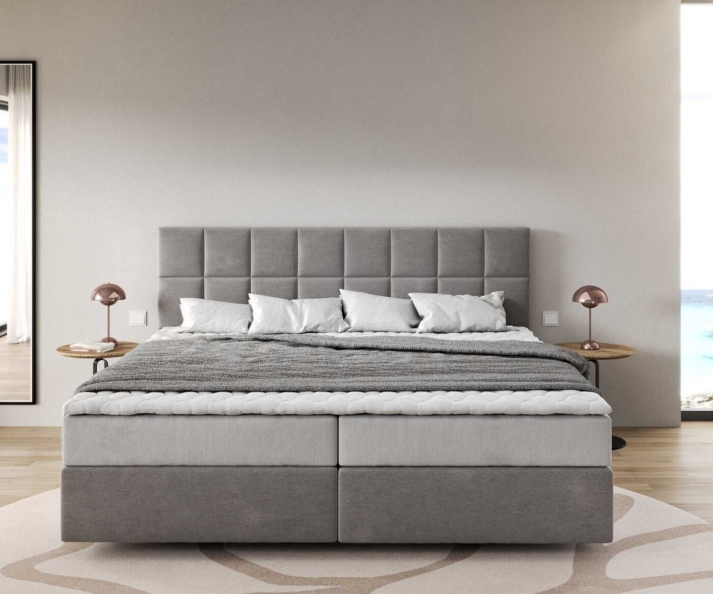 DeLife Dream-Fine Boxspringbett Mikrofaser grau 200x200cm mit Taschenfederkernmatratze und Visco-Topper ab 1.389,90 € (Oktober 2026)