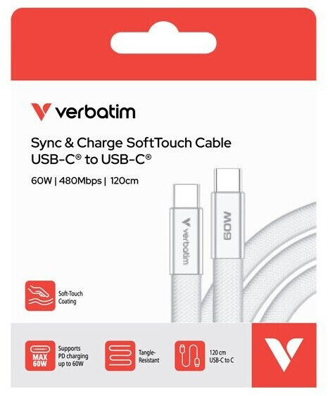 Verbatim Sync & Charge USB-C auf USB-C Kabel 60W 1,2m weiß (30274), Bild 5
