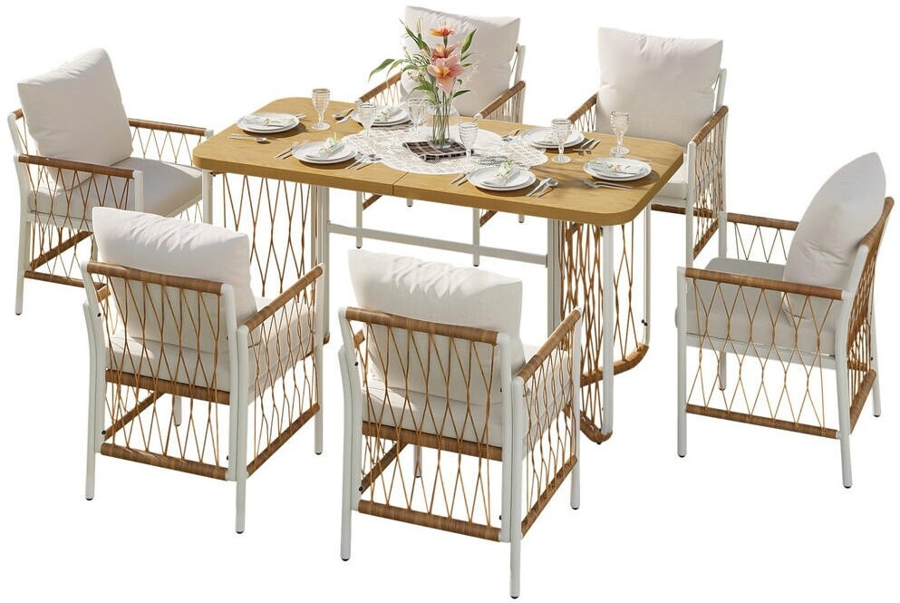 Stilvora Gartenmöbel-Set 6 Stühle, Eisen/Rattan, Tisch in Holzoptik (4070865278209) ab 409,99 € (Oktober 2026)