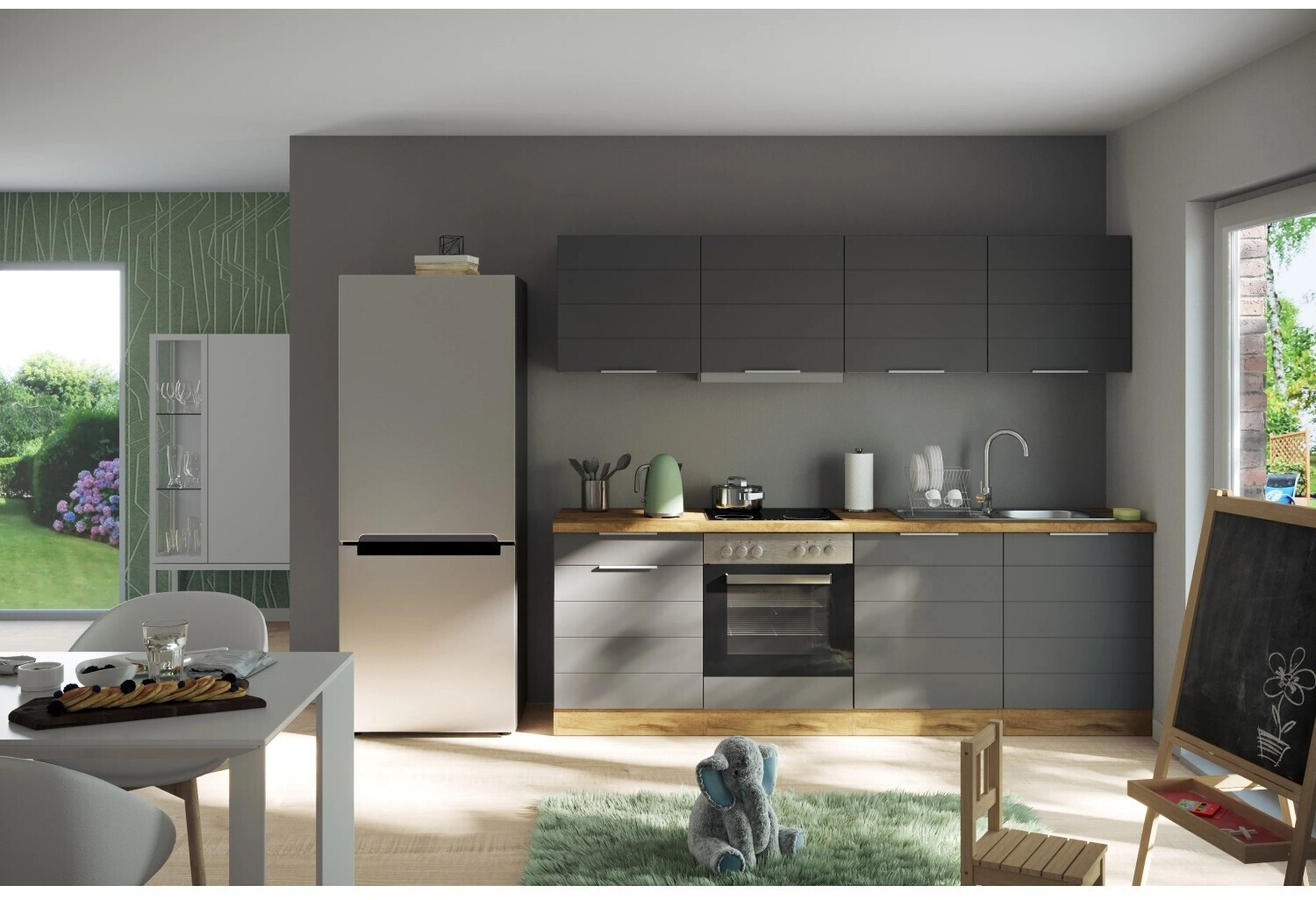 Held Möbel Florenz Küchenzeile ohne E-Geräte, grau matt/Eiche Wotan, 240cm (1102.6293) ab 899 € (September 2026)