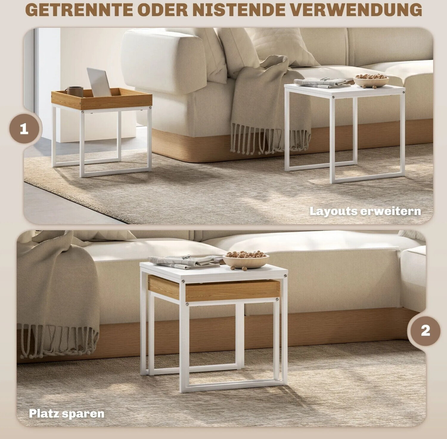 HomCom Couchtisch 2er-Set, eckig, Stahlgestell, weiß, 45x45x45cm ab 43,11 € (Oktober 2026)