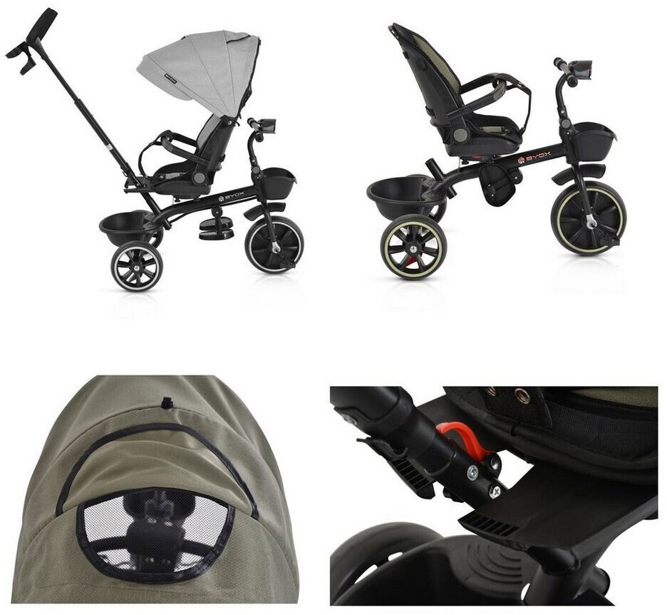 Byox Tricycle Flexy Lux 3-in-1 – Klappbares Dreirad Mit Gummireifen, Drehbarem Sitz, Blau
