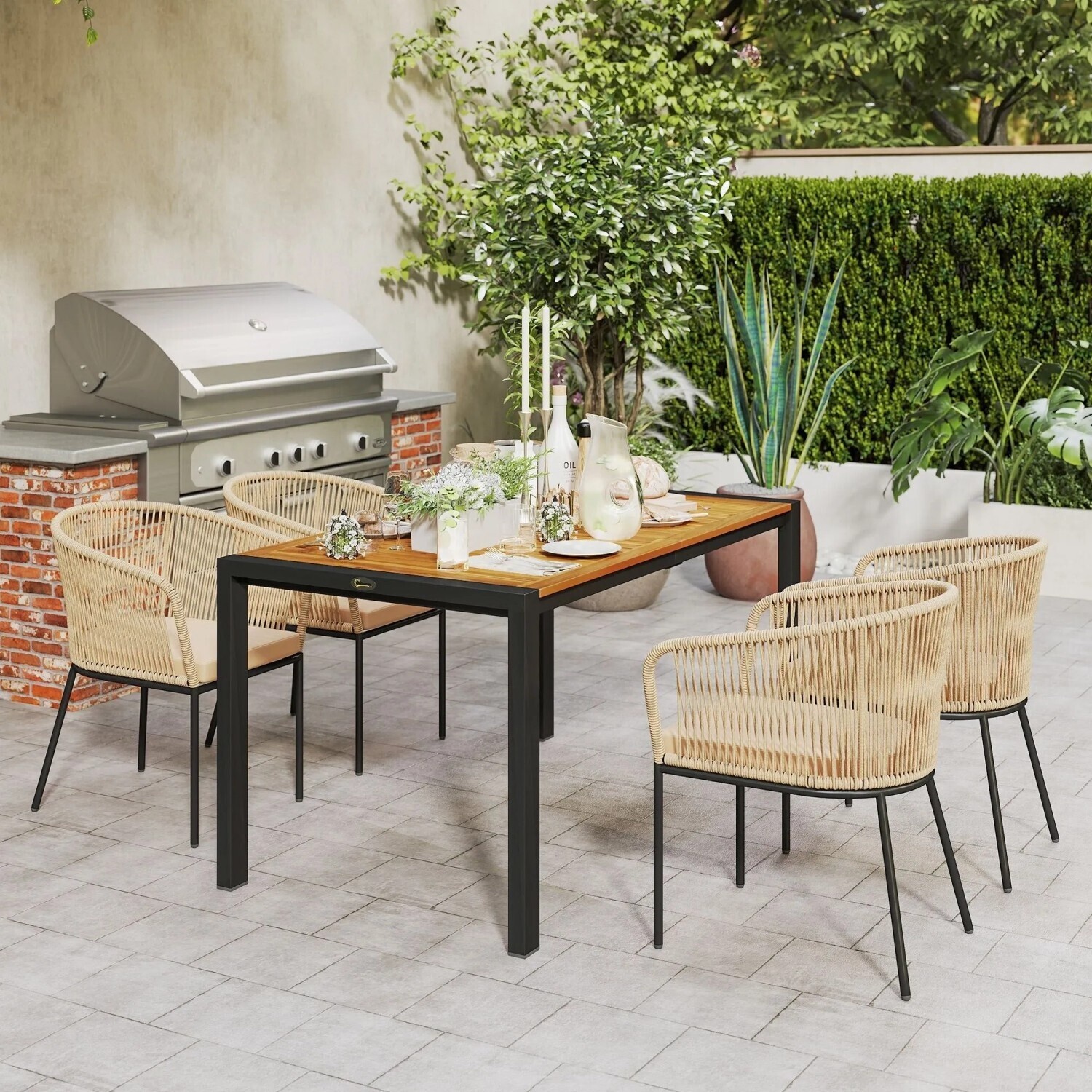 Outsunny Polyrattan Gartenmöbel-Set 5-teilig, 4 Personen, khaki (861-099V90KK) ab 208,72 € (Oktober 2026)