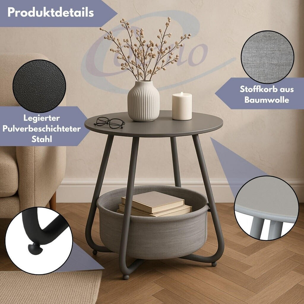 Coemo KOSI Couchtisch rund, Metall, grau, mit Aufbewahrungskorb (KOSI) ab 37,98 € (Oktober 2026)