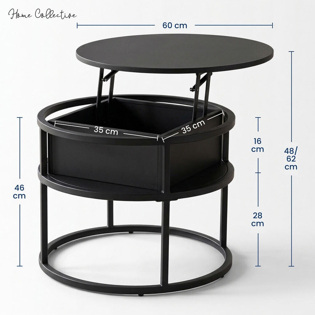 Home Collective Couchtisch rund, höhenverstellbar, Metallgestell, schwarz, Ø 60cm ab 149,90 € (Oktober 2026)