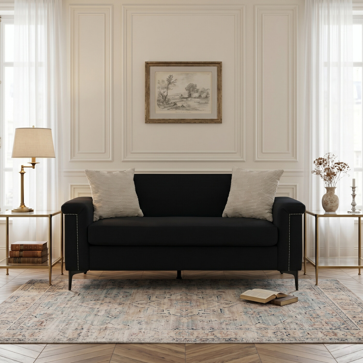 REDOM 2-Sitzer Schlafsofa Leinenbezug, Massivholzrahmen, Metallfüße, 172cm, schwarz ab 225,99 € (Oktober 2026)