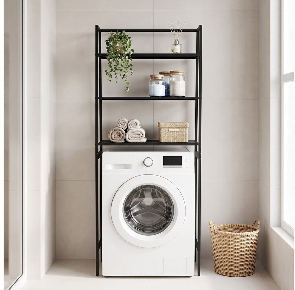 Relaxdays Waschmaschinenregal, 3 Ablagen, Metall/MDF, 157x65x28cm, schwarz (10053809_46) ab 57,59 € (Oktober 2026)