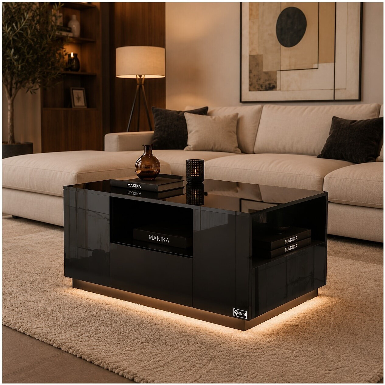 Makika Couchtisch mit LED, Schubladen und Ablage schwarz Hochglanz (43777020) ab 66,90 € (Oktober 2026)