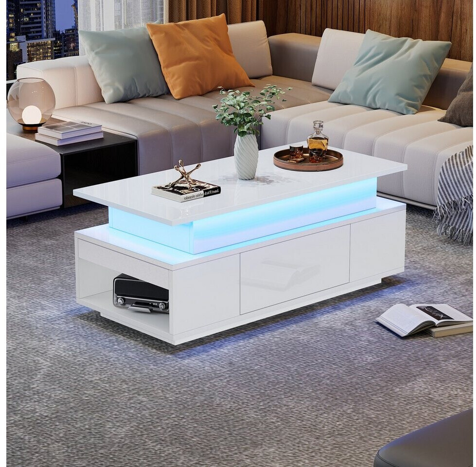 Stilvora Couchtisch höhenverstellbar, 1 Schublade, LED USB, weiß Hochglanz, 96×45×40cm (QTEF8TUFQVXAN) ab 106,99 € (Oktober 2026)