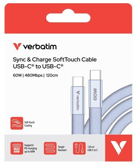 Verbatim Sync & Charge USB-C auf USB-C 60W 120cm, lila (30275), Bild 4