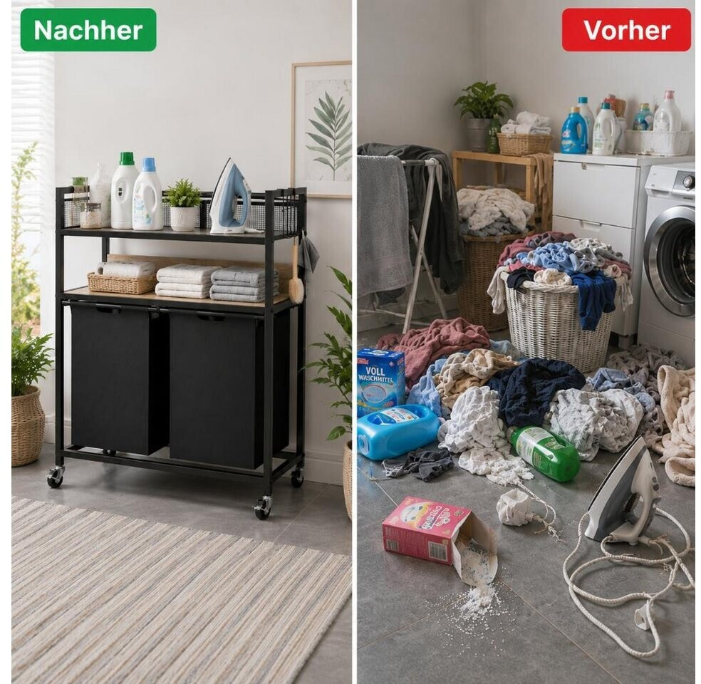 DanDiBo Wäschekorb mit Rollen, 2 Fächer und Ablage (96698) ab 79,99 € (Oktober 2026)