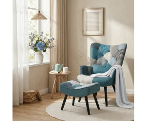HomeMiYN Ohrensessel Patchwork-Canvas mit Hocker, blau-weiß ab 188,99 € (Oktober 2026)