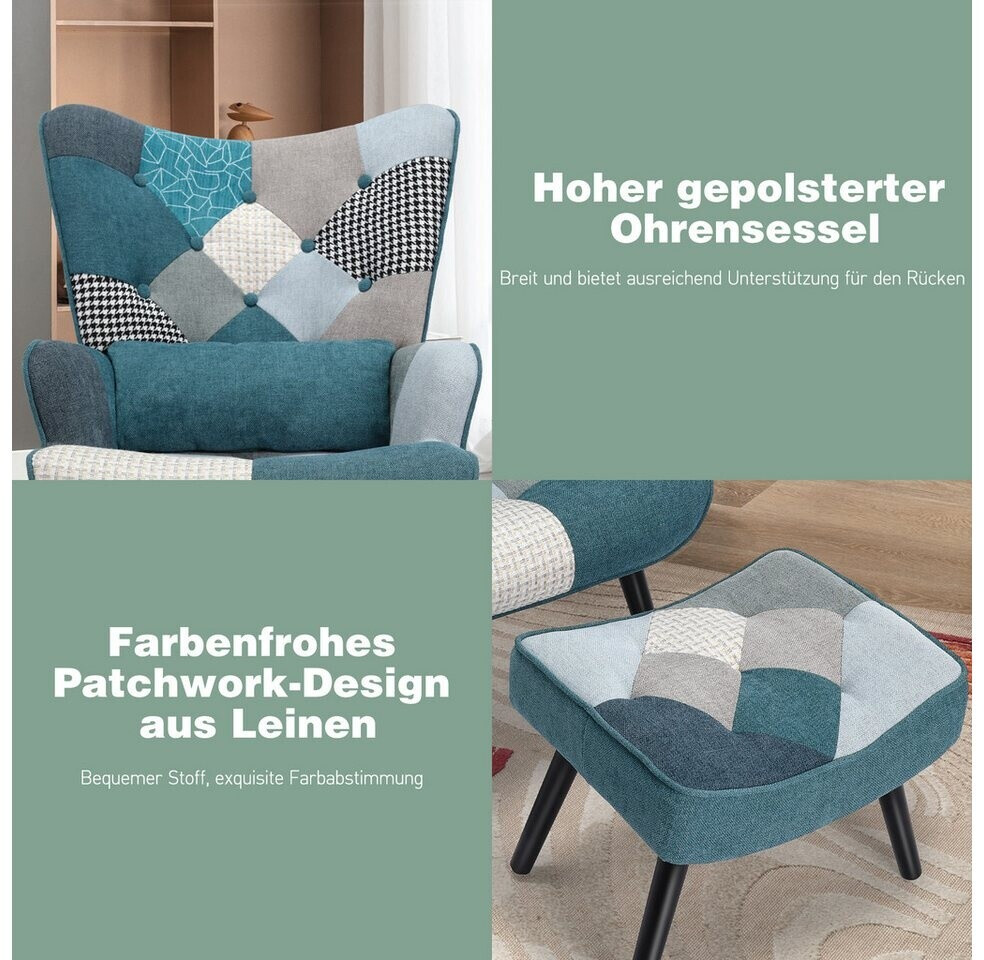 HomeMiYN Ohrensessel Patchwork-Canvas mit Hocker, blau-weiß ab 188,99 € (Oktober 2026)