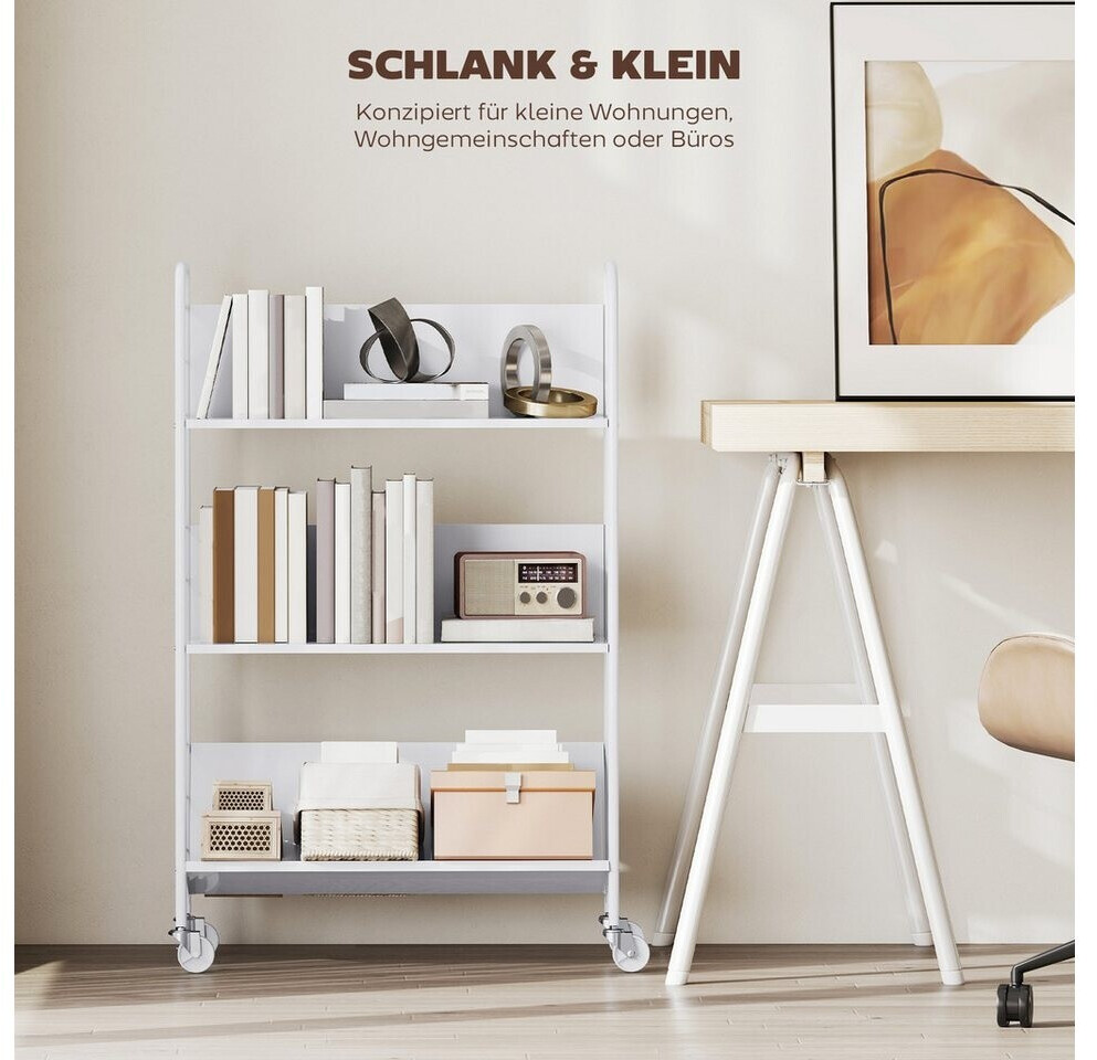 HomCom Bücherregal mit Rollen, 3 Ebenen, Metall, weiß, 69x26x108cm (836-635V00WT) ab 29,90 € (Oktober 2026)