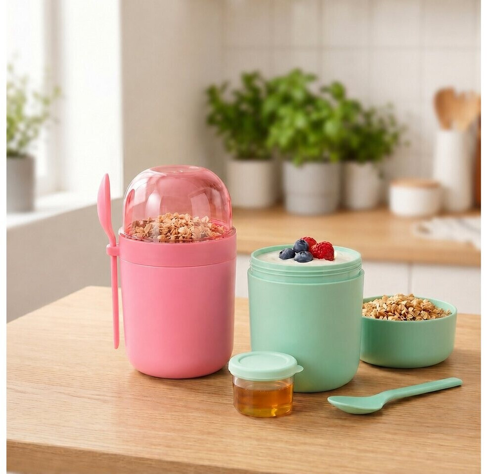 Relaxdays Müslibecher To Go 4er Set, 3 Fächer, 400 & 280ml, bunt ab 17,99 € (Oktober 2026)