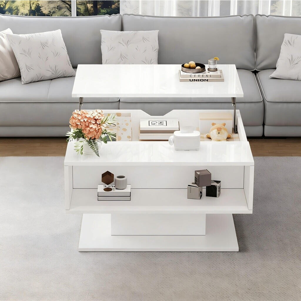REDOM Höhenverstellbarer Couchtisch 80x75x40cm, LED, weiß, versteckter Stauraum ab 89,99 € (Oktober 2026)